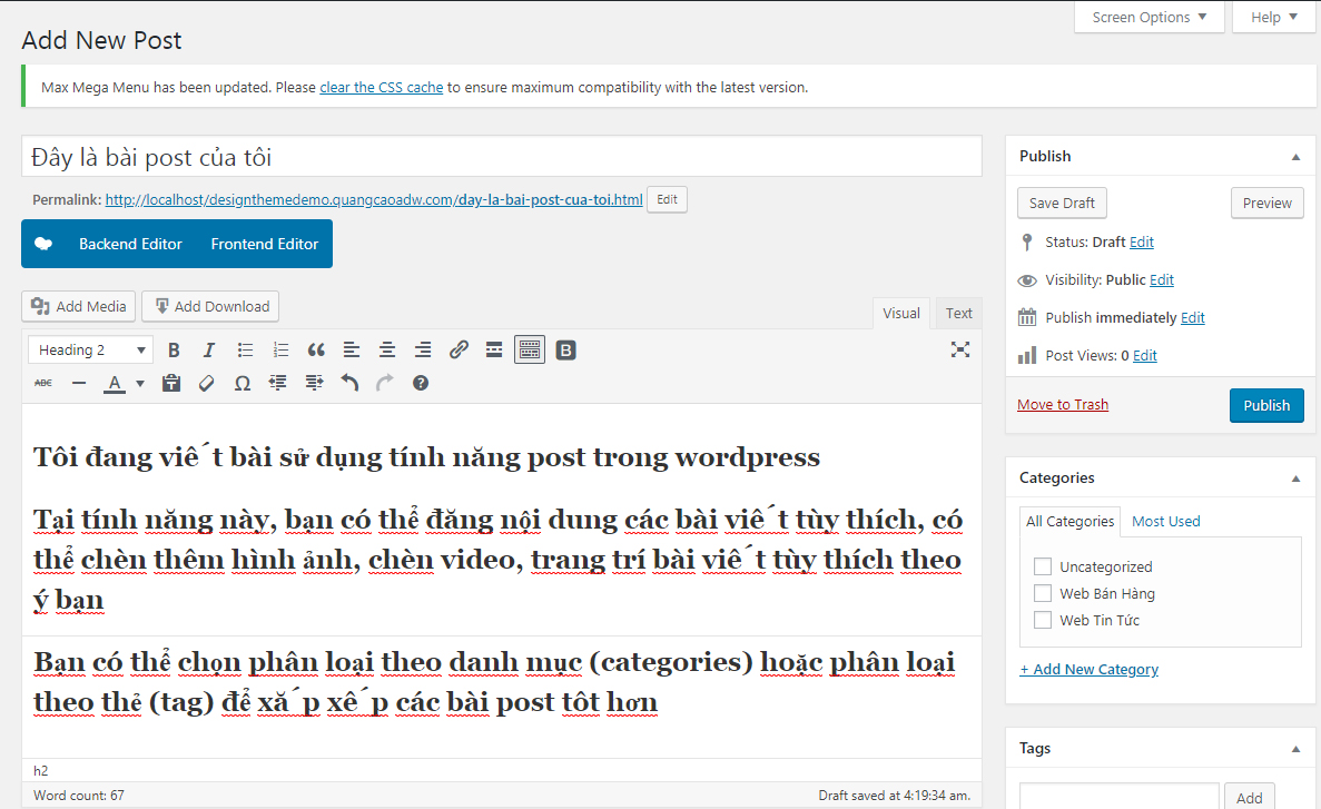 Hướng dẫn post bài trên website wordpress – Tài liệu – HostingViet